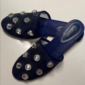 SCHUTZ Navy Crystal-Embellished Mesh Slide Mules
